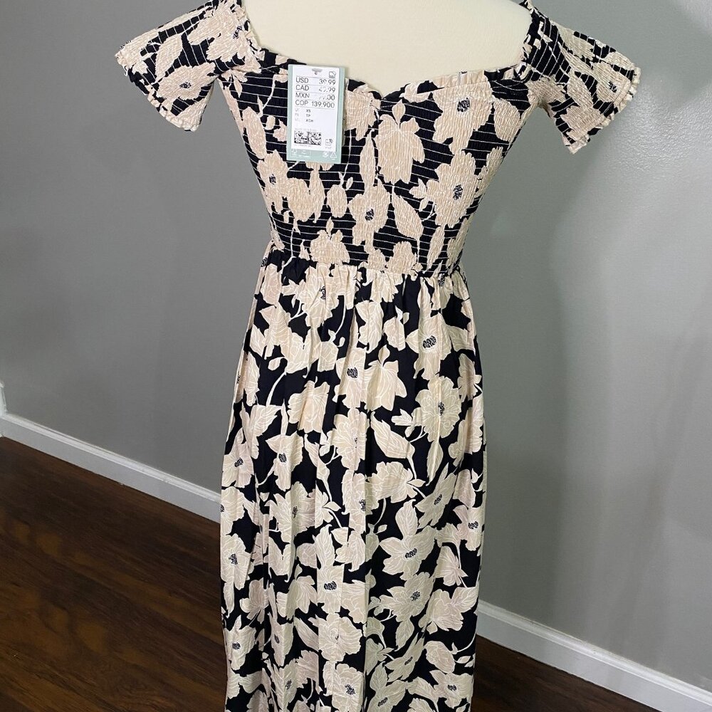 NWT H&M Off the Shoulder Maxi Black&Cream Dress
